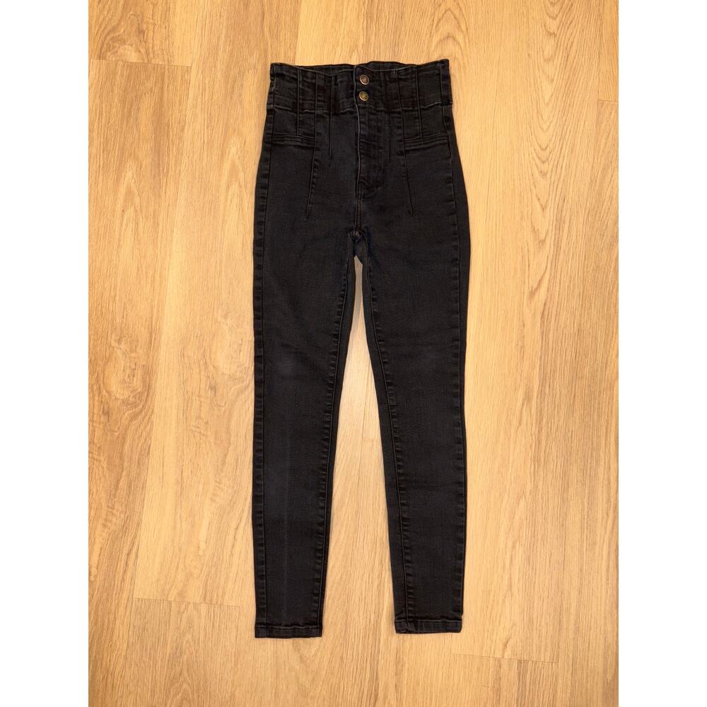 Free people we the free high waited skinny black jeans with cinched waist sz 26